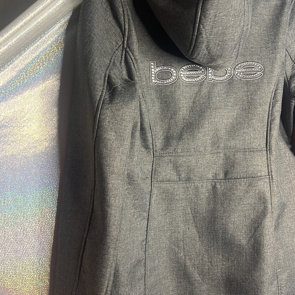 Bebe grey coat bling diamonds crystal Swarovski cute fall rain coat jacket y2k - Picture 2 of 9
